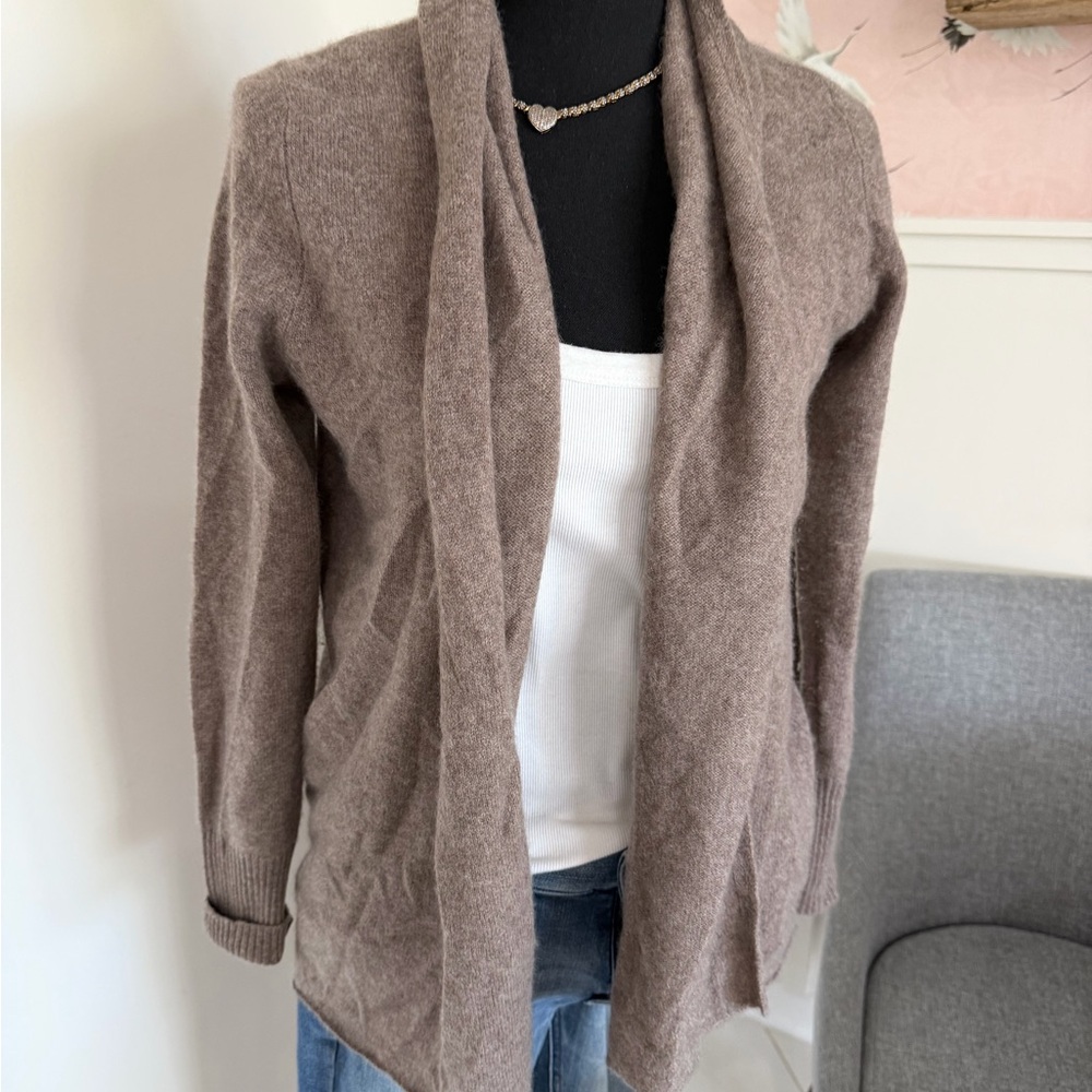 CYNTHIA ROWLEY brown 100% Cashmere Open Front Drape Cardigan Sweater Medium